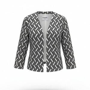 Chanel Black & White Geometric Tweed Evening Jacket - Sz FR40